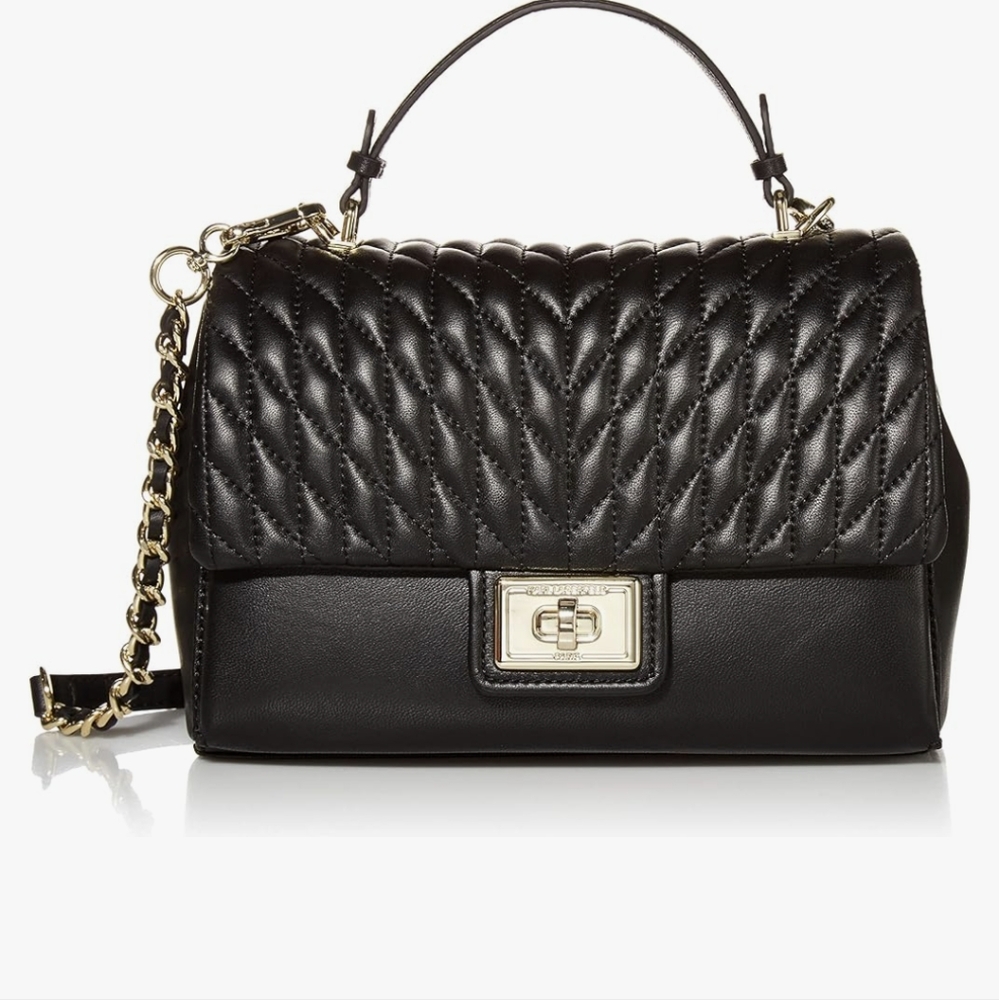 NWT Karl Lagerfeld Lucien Black Lambskin Leather Satchel
